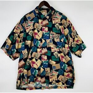 Cutter & Buck Vintage Print Shirt XL Grandpacore Postage Stamp Graphic Button Up
